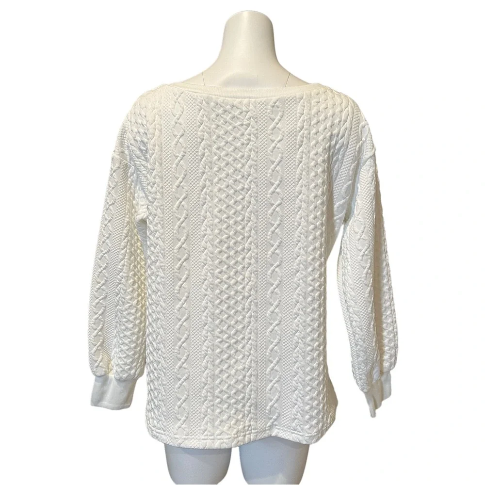 Cableknit Pullover Crew Neck Top White - Picture 4 of 5